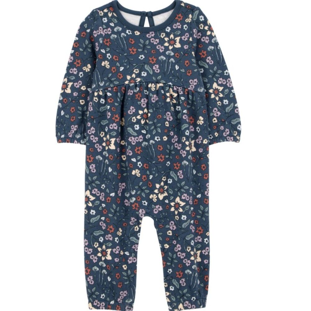 NEW Girls Sz 24 Months Dark Blue Floral Long Sleeve Romper Jumpsuit 1 Pc Outfit